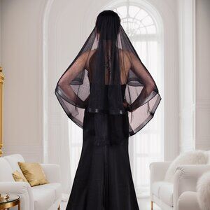 BRIDELLA BV69 Sexy Black Bridal Double Veil Short Waist Length Wedding Veil